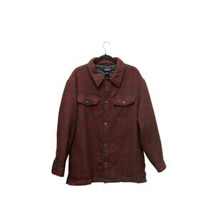 Cherokee Plaid Shirt Jacket L Quilted Lined Flannel Button Up Red Black